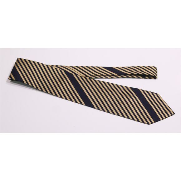 Paul Stuart Gold Navy Twill Striped Silk Handmade Necktie Tie Made in Japan - Picture 2 of 6